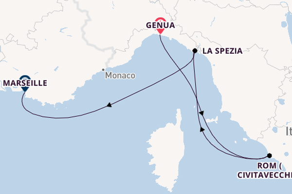 Westliches Mittelmeer ab Genua, Italien auf der MSC World Europa