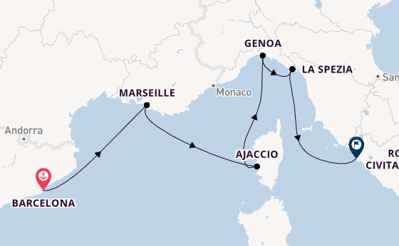 Western Mediterranean from Barcelona, Spain with the Sun Princess
