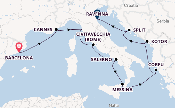 Middellandse Zee vanaf Barcelona, Spanje met de Norwegian Viva