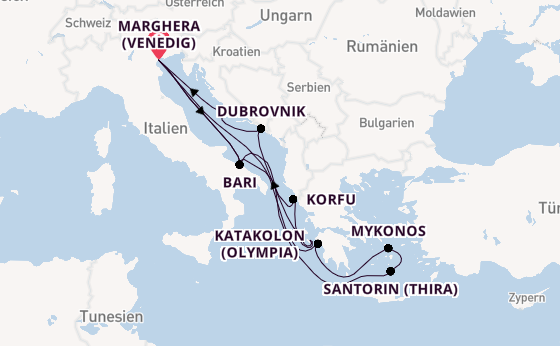 Mittelmeer ab Marghera (Venedig) auf der Costa Deliziosa