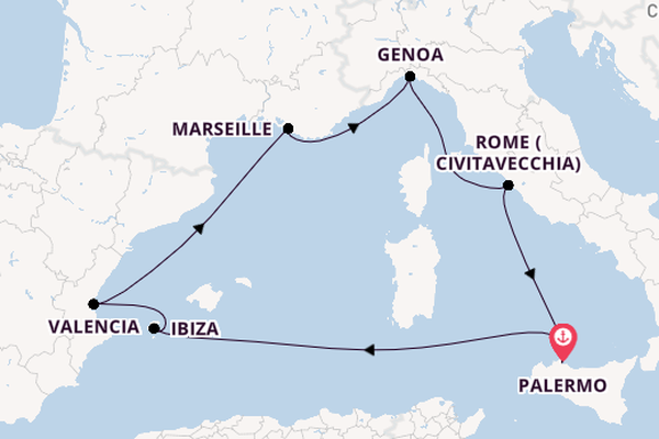 Western Mediterranean from Palermo, Sicily, Italy with the MSC Grandiosa