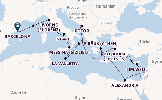 Mittelmeer ab Piräus (Athen), Griechenland auf der Rotterdam