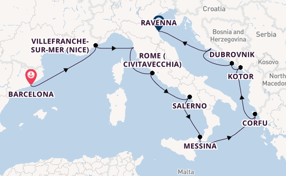 Mediterranean Sea from Barcelona, Spain with the Norwegian Prima