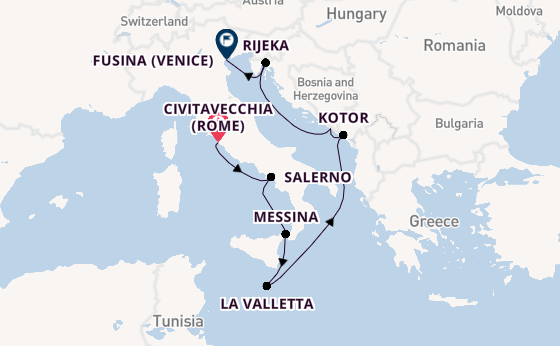 Middellandse Zee vanaf Civitavecchia (Rome), Italië met de Seven Seas Mariner