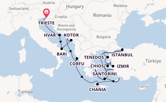 Eastern Mediterranean from Trieste, Italy with the Allura