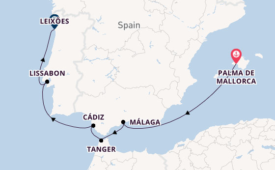 Westelijke Middellandse Zee vanaf Palma de Mallorca, Mallorca, Spanje met de Mein Schiff 6