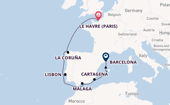 Western Mediterranean from Le Havre (Paris), France with the Seven Seas Voyager