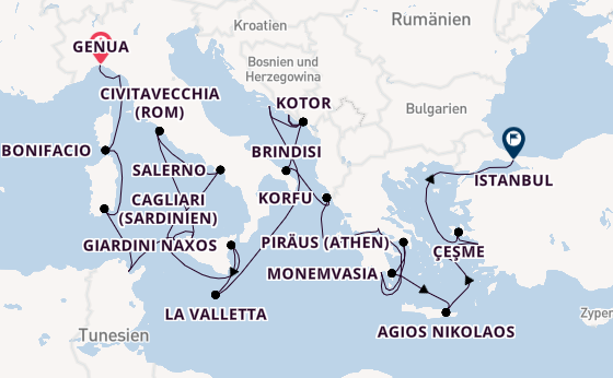 Mittelmeer ab Genua, Italien auf der Seabourn Ovation