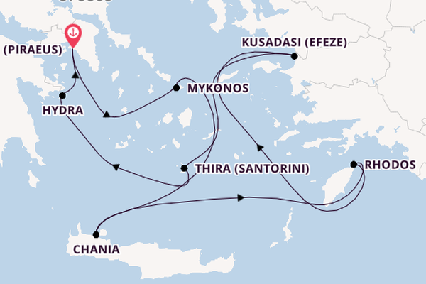 Oostelijke Middellandse Zee vanaf Athene (Piraeus), Griekenland met de Celebrity Infinity