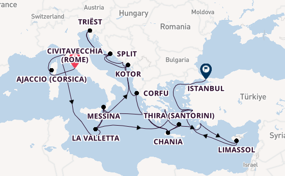 Middellandse Zee vanaf Civitavecchia (Rome), Italië met de Enchanted Princess