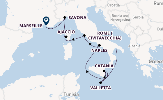 Western Mediterranean from Tarent, Italy with the Costa Serena