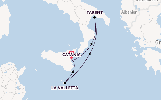 Westliches Mittelmeer ab Catania, Italien auf der Costa Serena