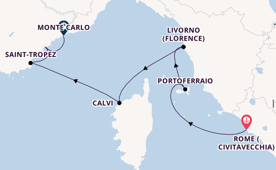 Western Mediterranean from Rome (Civitavecchia), Italy with the Ilma