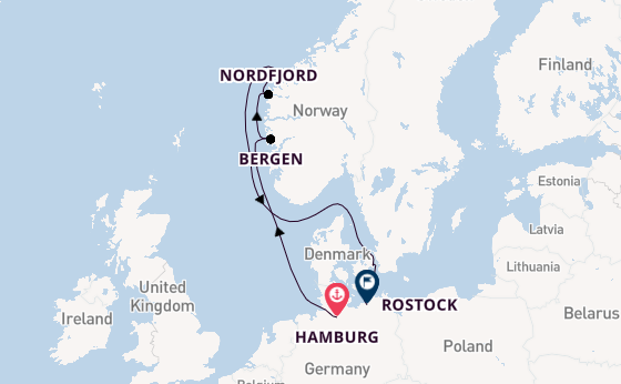 Noorwegen vanaf Hamburg, Duitsland met de Mein Schiff 7