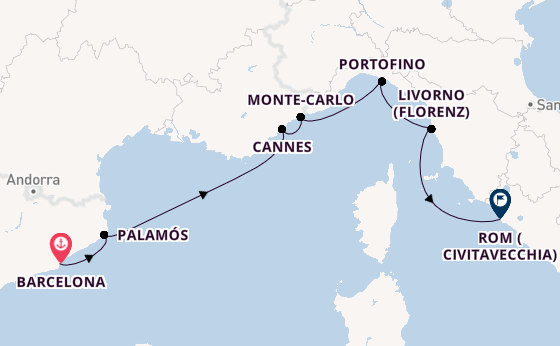 Westliches Mittelmeer ab Barcelona, Spanien auf der Seven Seas Grandeur