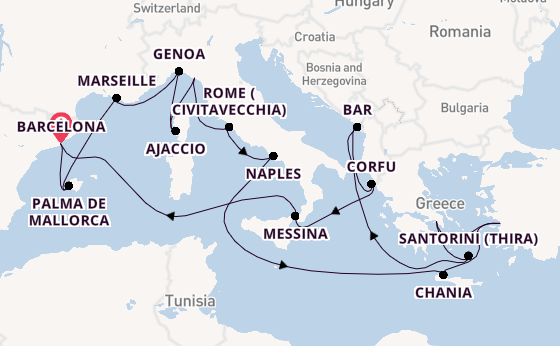 Mediterranean from Barcelona, Spain with the Sun Princess