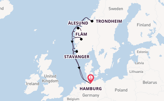 Noorwegen vanaf Hamburg, Duitsland met AIDAprima