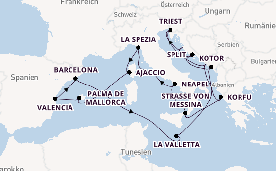 Mittelmeer ab Civitavecchia (Rom), Italien auf der Queen Elizabeth