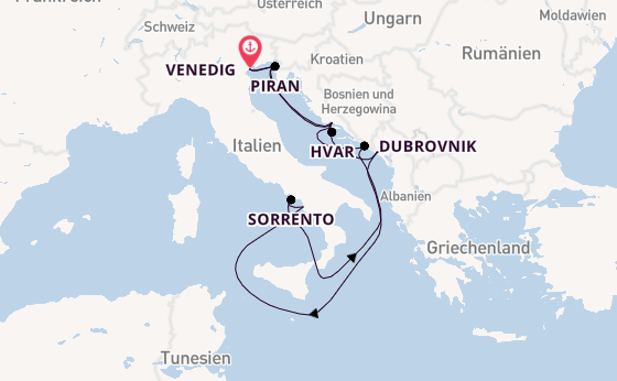 Mittelmeer ab Venedig, Italien auf der Silver Ray