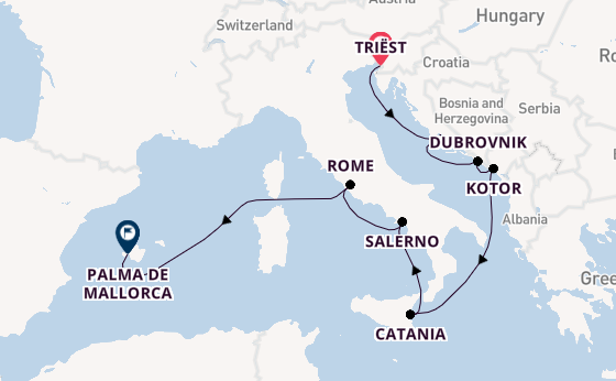 Middellandse Zee vanaf Triëst, Italië met de Mein Schiff 4