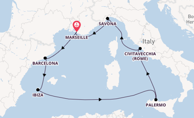Westelijke Middellandse Zee vanaf Marseille, Frankrijk met de Costa Smeralda