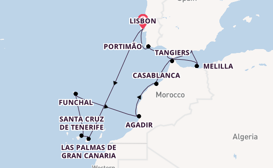 North Africa from Lisbon, Portugal with the Norwegian Star