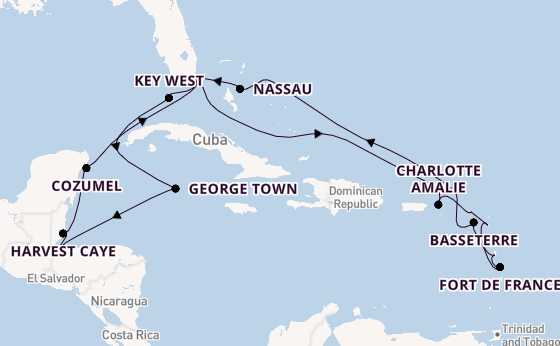 Caribbean from Miami, Florida, USA with the Vista