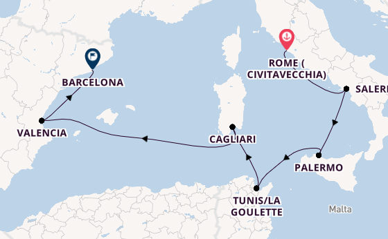 Western Mediterranean from Rome (Civitavecchia), Italy with the Viking Libra