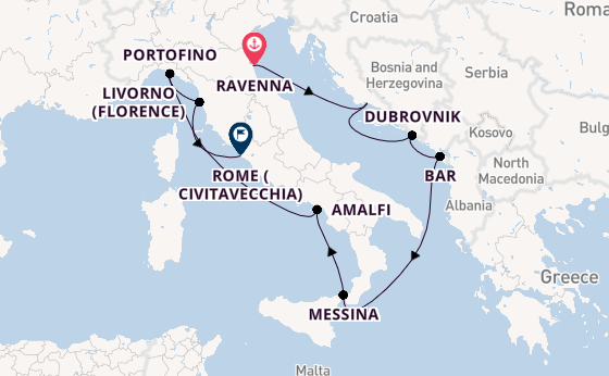 Mediterranean Sea from Ravenna, Italy with the Celebrity Constellation