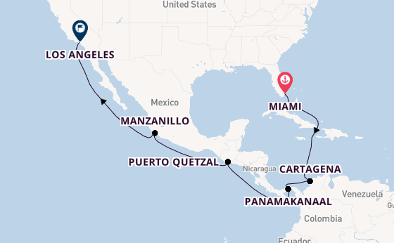 Midden-Amerika vanaf Miami, Verenigde Staten met de Queen Anne