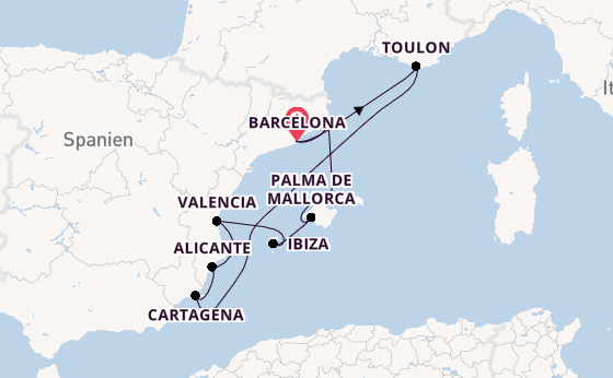 Westliches Mittelmeer ab Barcelona, Spanien auf der Silver Ray