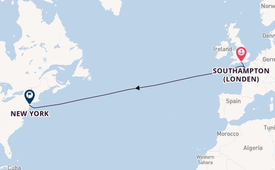 trans-Atlantisch vanaf Southampton (Londen), Engeland met de Queen Mary 2