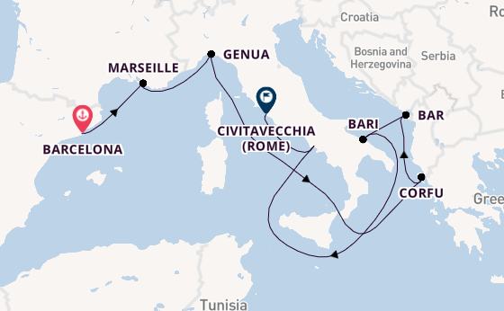 Westelijke Middellandse Zee vanaf Barcelona, Spanje met de Carnival Sunshine