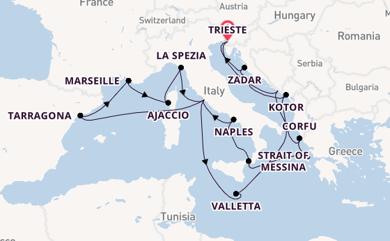 Mediterranean Sea from Trieste, Italy with the Queen Elizabeth