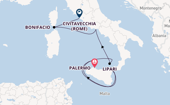Westelijke Middellandse Zee vanaf Palermo, Sicilië met de Le Bougainville