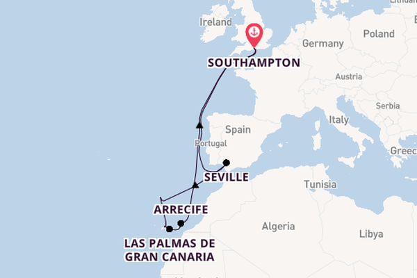Canary Islands from Southampton, England with the Queen Victoria