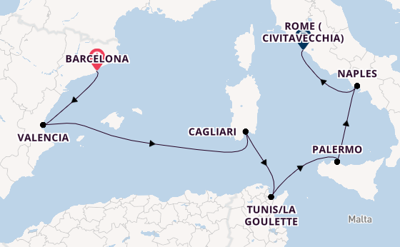 Western Mediterranean from Barcelona, Spain with the Viking Libra