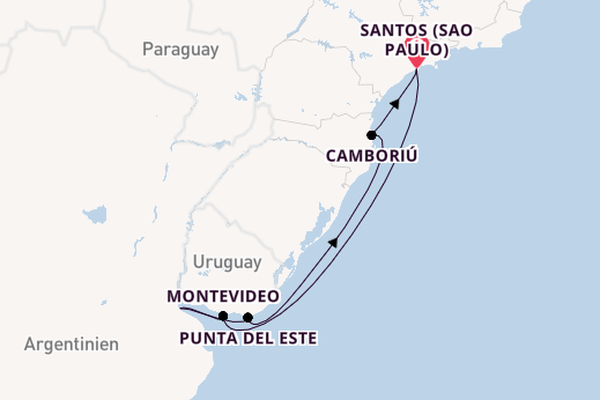 Südamerika ab Santos (Sao Paulo), Brasilien auf der MSC Preziosa