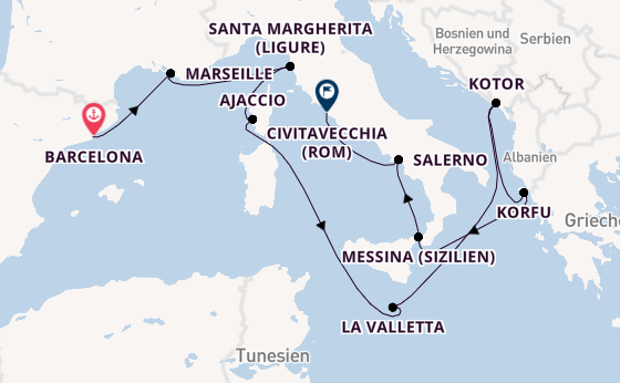 Westliches Mittelmeer ab Barcelona, Spanien auf der Enchanted Princess