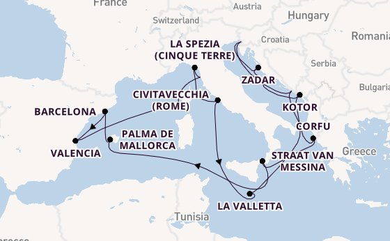 Middellandse Zee vanaf Triëst, Italië met de Queen Elizabeth