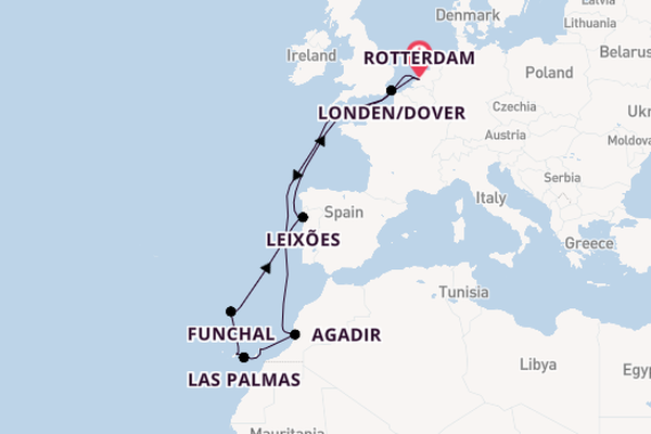 Canarische Eilanden vanaf Rotterdam, Nederland met de Nieuw Statendam