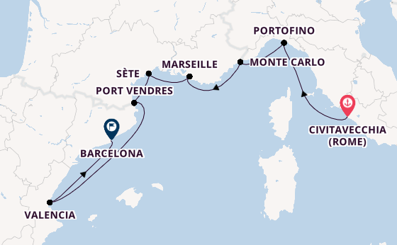 Westelijke Middellandse Zee vanaf Civitavecchia (Rome), Italië met de Seabourn Ovation
