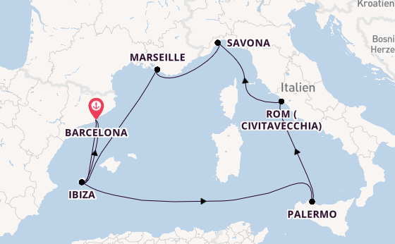 Westliches Mittelmeer ab Barcelona, Spanien auf der Costa Smeralda