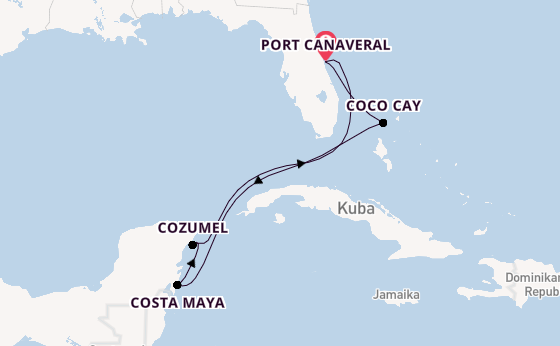 Karibik ab Port Canaveral, USA auf der Adventure of the Seas