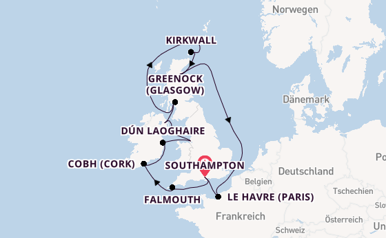 Britische Inseln ab Southampton, Großbritannien auf der Majestic Princess