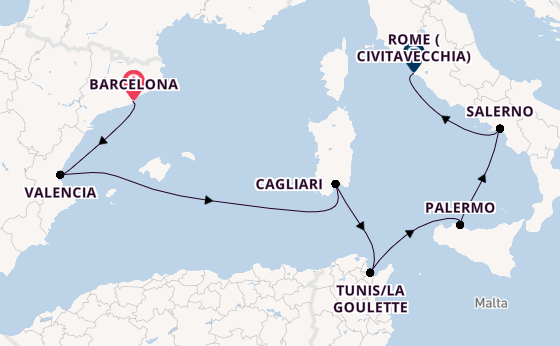 Western Mediterranean from Barcelona, Spain with the Viking Libra