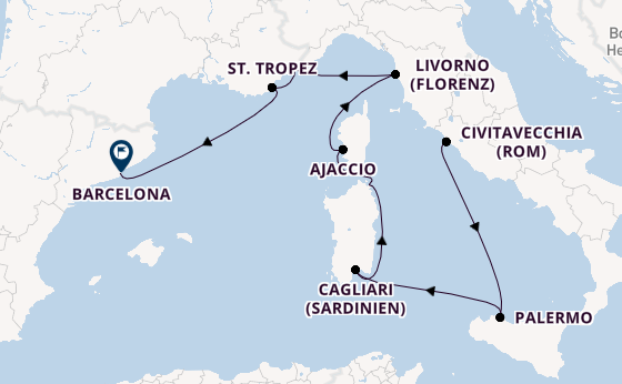Westliches Mittelmeer ab Civitavecchia (Rom), Italien auf der Explora VI