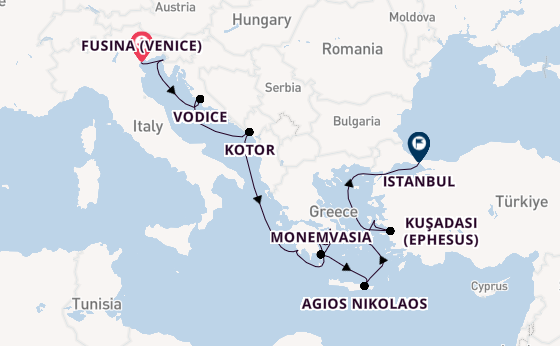 Eastern Mediterranean from Fusina (Venice) with the Seabourn Ovation 