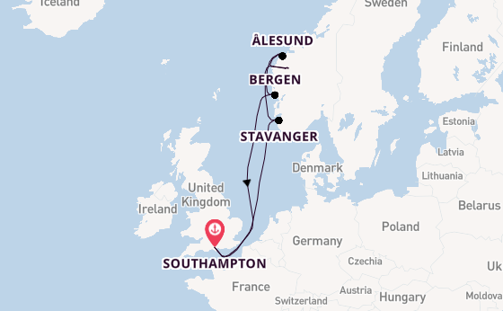 Norway from Southampton, England with the Queen Anne