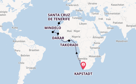 Afrika ab Kapstadt, Südafrika auf der Seven Seas Navigator